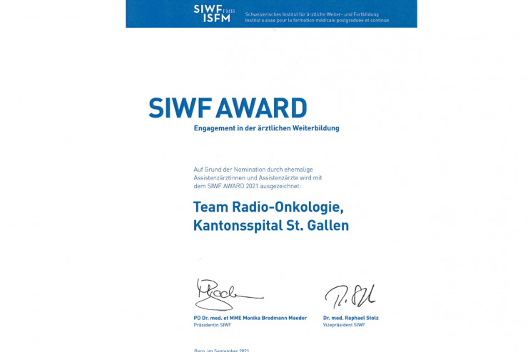 Team Radio-Onkologie - Kantonsspital St. Gallen SIWF AWARD 2021